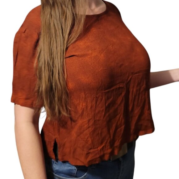 Southwest Indian Foundation Cropped Burnt Orange Shirt Sz Medium Tie-Dye esque - Picture 1 of 8